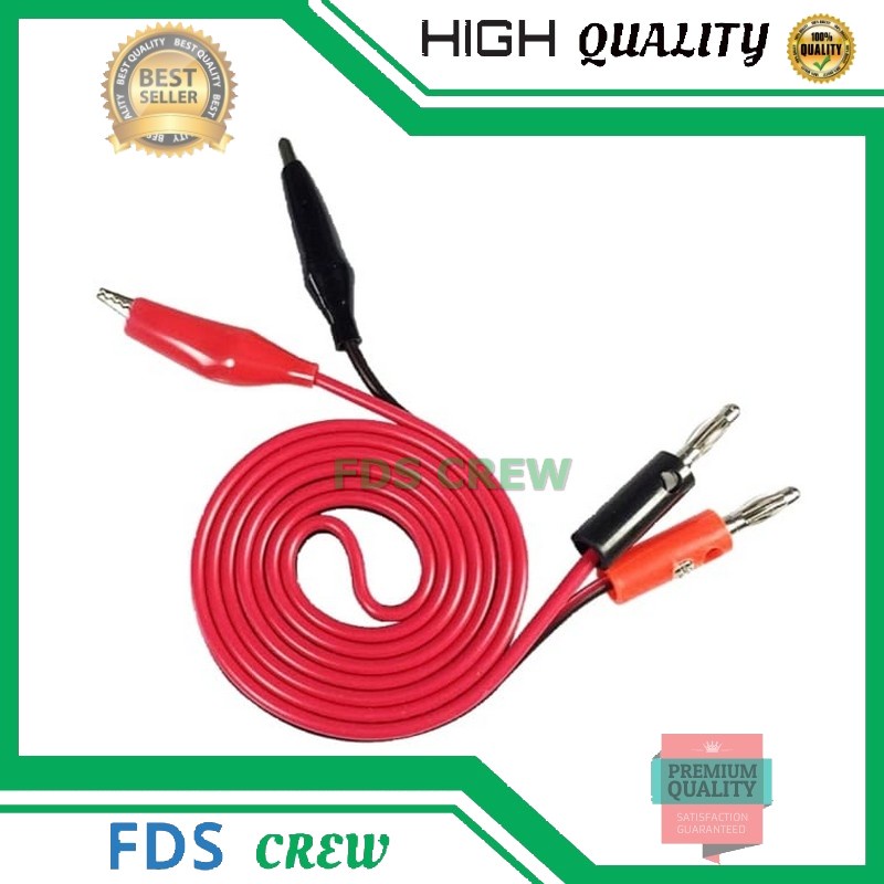 CABLE POWER SUPPLY AVOMETER MULTIMETER HITAM MERAH - KABEL POWER SUPLAI SUPLY  plus capit dan banana terminal jantan 1 METER