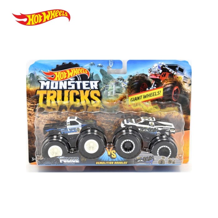 Hot Wheels Monster Trucks 1:64 Demolition Doubles (Police Vs Hooligan) #Original