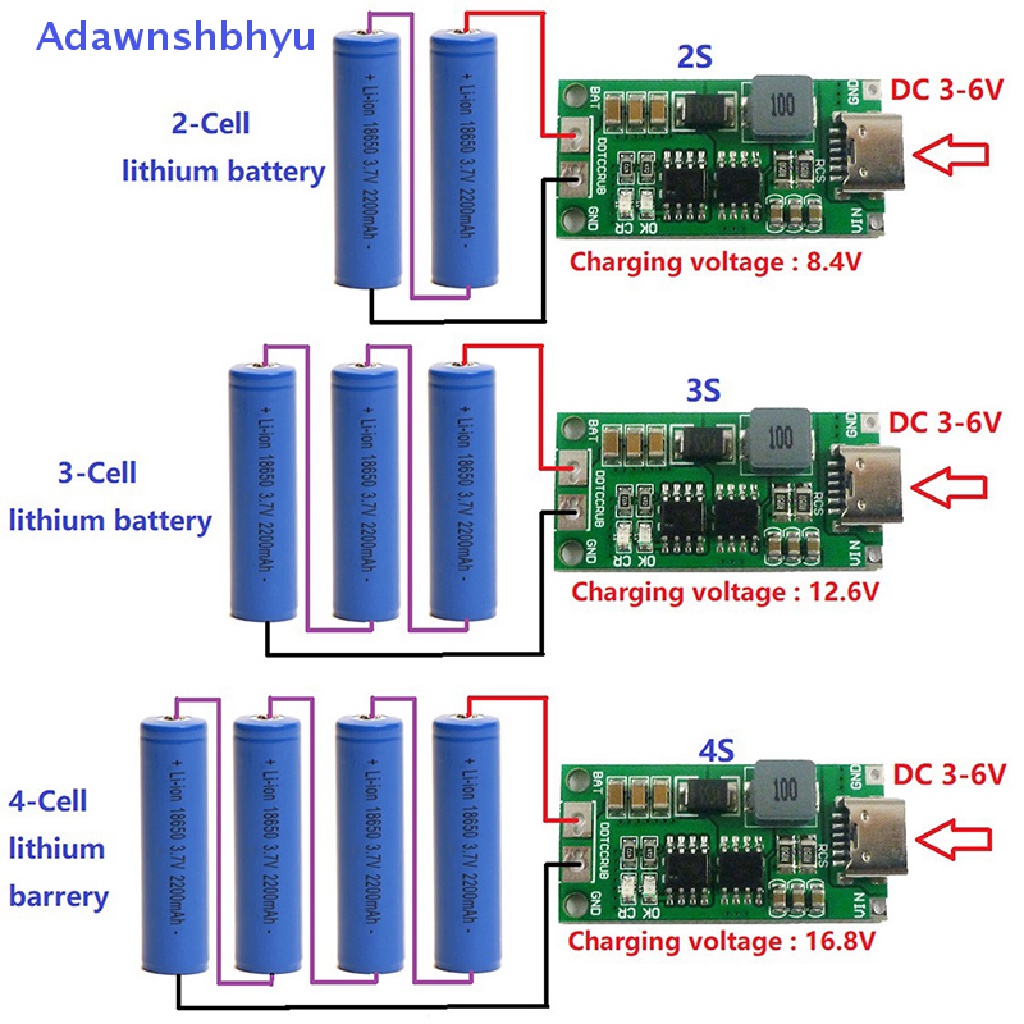 Adhyu Multi Cell 2S 3S 4S Tipe-C Ke 8.4V 12.6V 16.8V LiPo Polymer Li-Ion Charger ID