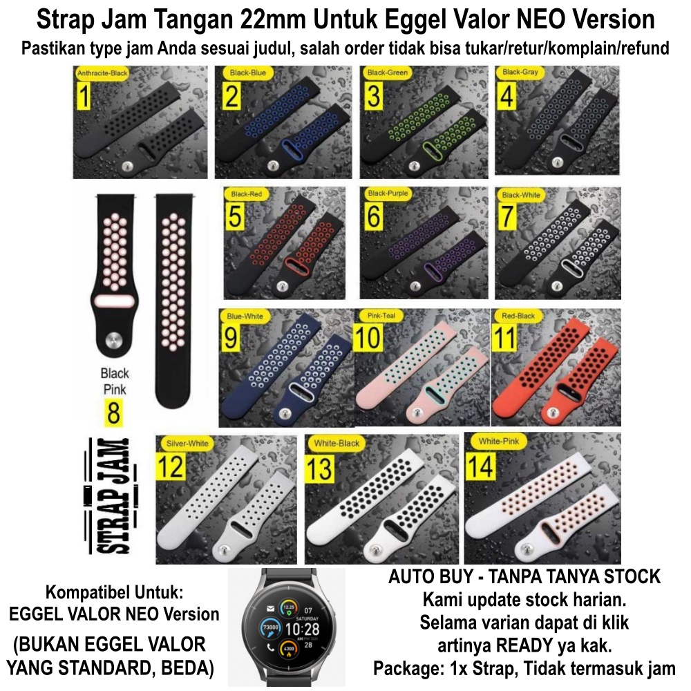 Tali Jam Untuk Eggel Valor Neo 22mm - Strap NKL Silikon Sporty Berlubang