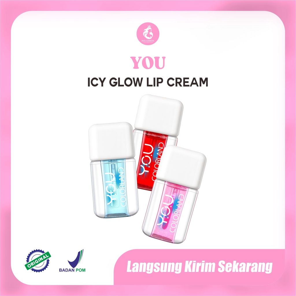 YOU Colorland Icy Glow Lip Serum | Serum Bibir | Vitamin E | Lip Balm | Pelembab Gloss Untuk Bibir Hitam | Lip Care | BPOM