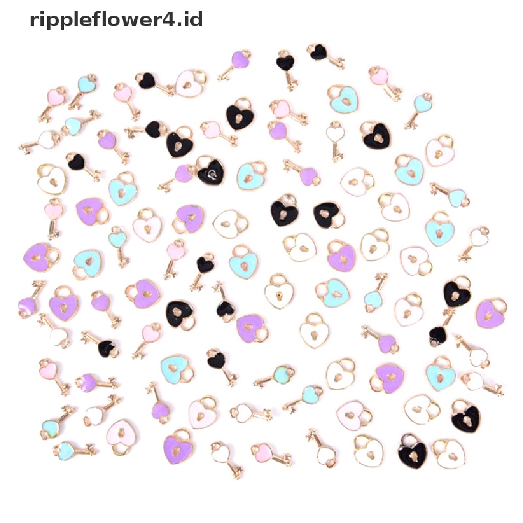 {rippleflower4.id} 10pcs/set Enamel Alloy Love Lock Kunci Ch Liontin Perhiasan DIY Membuat Craft~