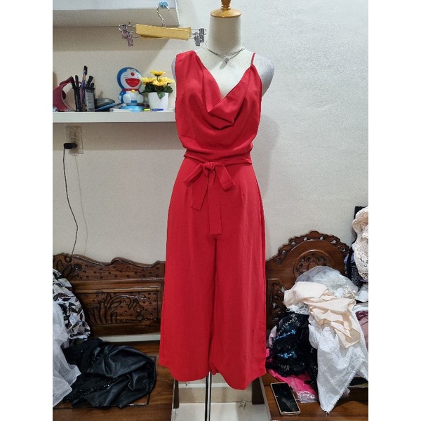 jumpsuit kulot red one shoulder