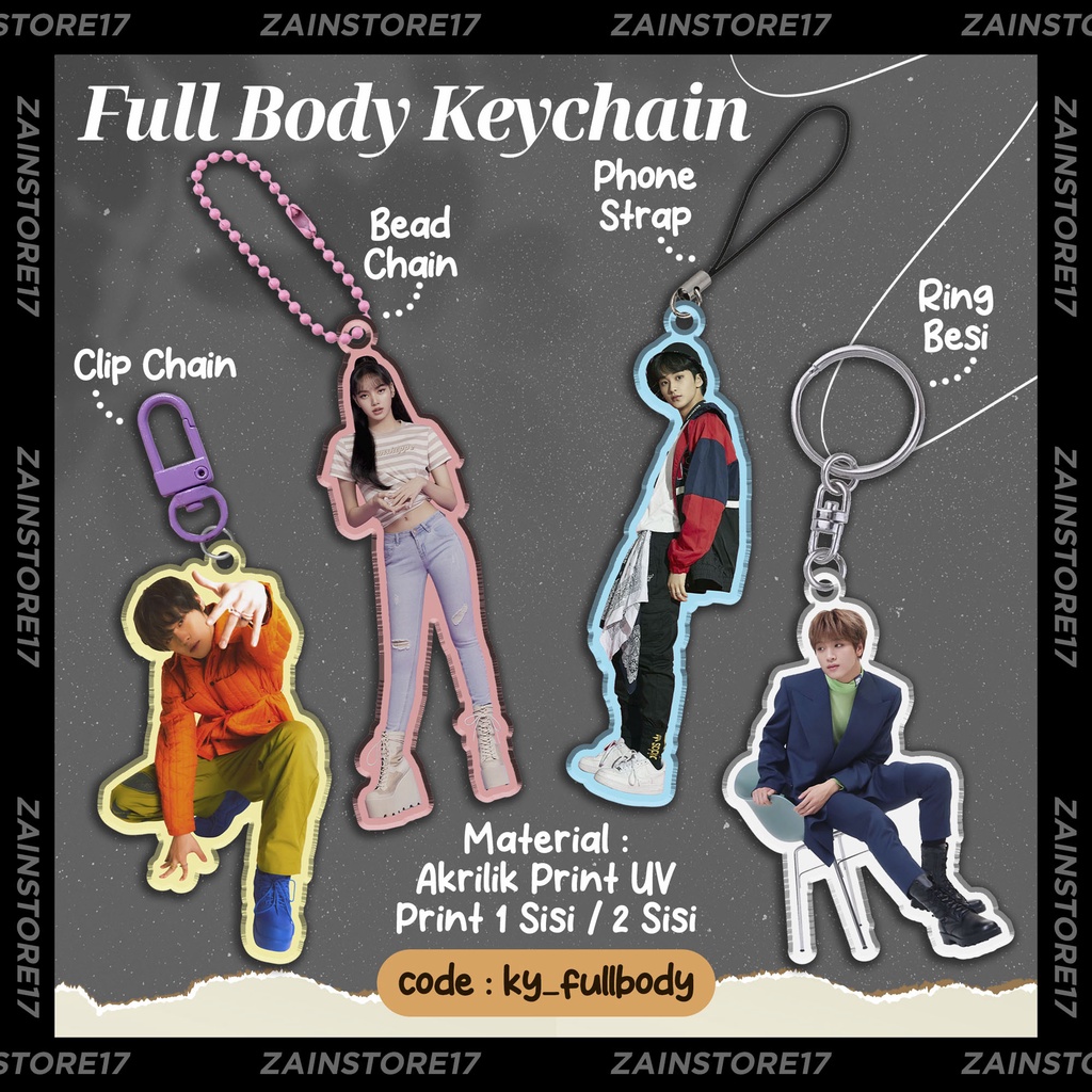 Gantungan Kunci Custom Akrilik Bentuk FULL BODY design / Gantungan 1pcs Akrilik / Bisa Request Desai