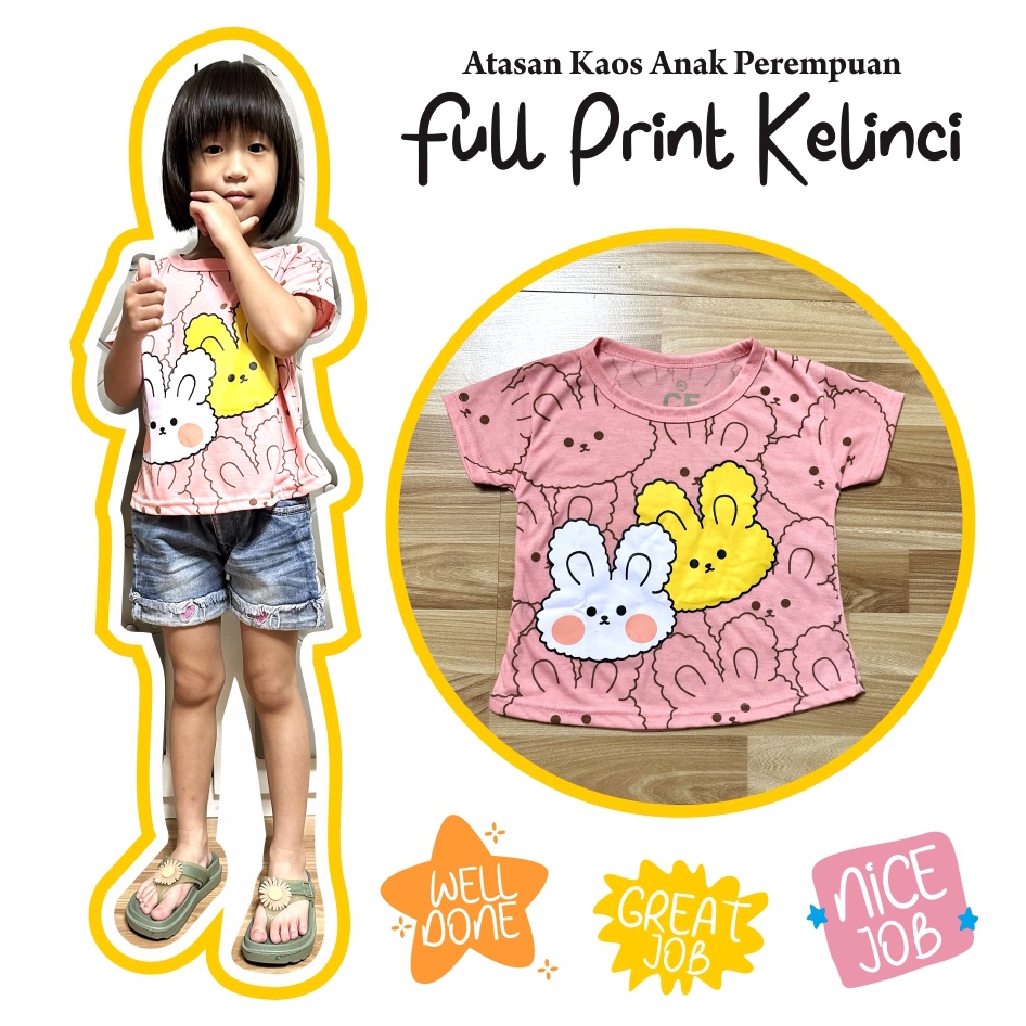 Atasan Kaos Anak Perempuan Full Print Kelinci CKids