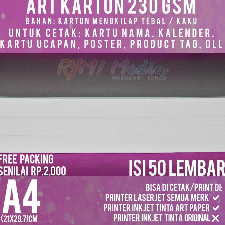 

✱Best Terlaris Art Karton 230 gsm A4 isi 50 lbr / Kertas Carton Paper Glossy 230 gram 53