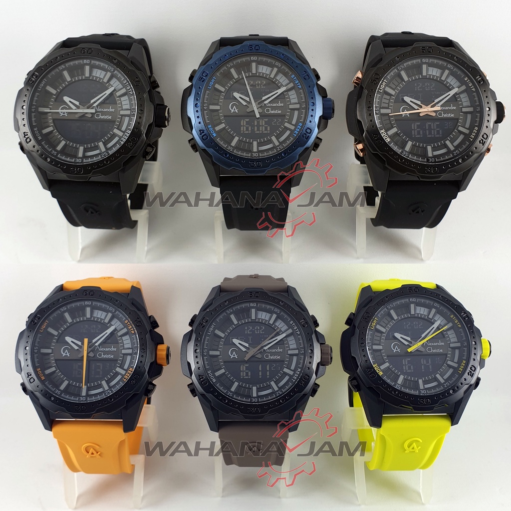 Alexandre Christie AC 9370 MH / Jam Tangan PriaAC9370 Karet Analog Digital Anadigi Rubber Original