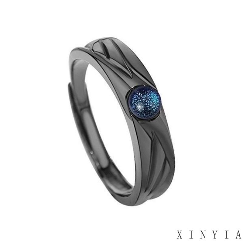 【Bayar di tempat】Cincin Metal Cincin Hitam Putih Moon Shaped Sintetis Moonstone Cincin Fashion Pasangan Yang Dapat Disesuaikan