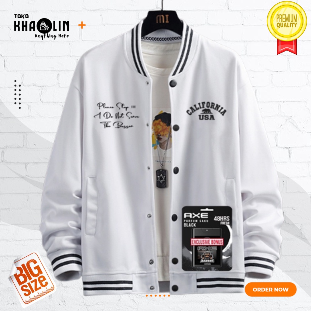 Jaket Jacket Baseball Bomber Bumber Pria Wanita Oversize Crop Varsity Basic Polos Black White Hitam 