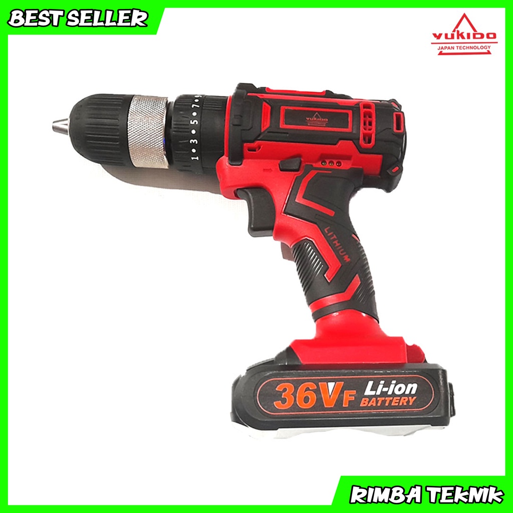 BISA COD Bor Cordless Drill 36V YUKIDO Mesin Bor Obeng Cordless Impact Drill 2 Batre Full Aksesoris SIap Pakai AB-36FW