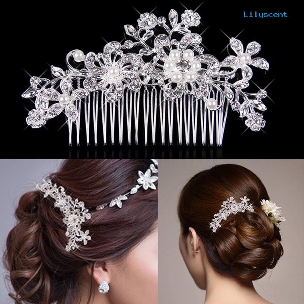 [LS]Rhinestone Faux Pearl Hias Bunga Sisir Rambut Jepit Rambut Pengantin Pernikahan Aksesori