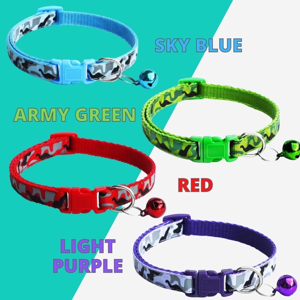 Kalung Collar Kucing Motif Army Dengan Ring Bunyi Bahan Kokoh Adjustable Bisa dibesar Kecilkan