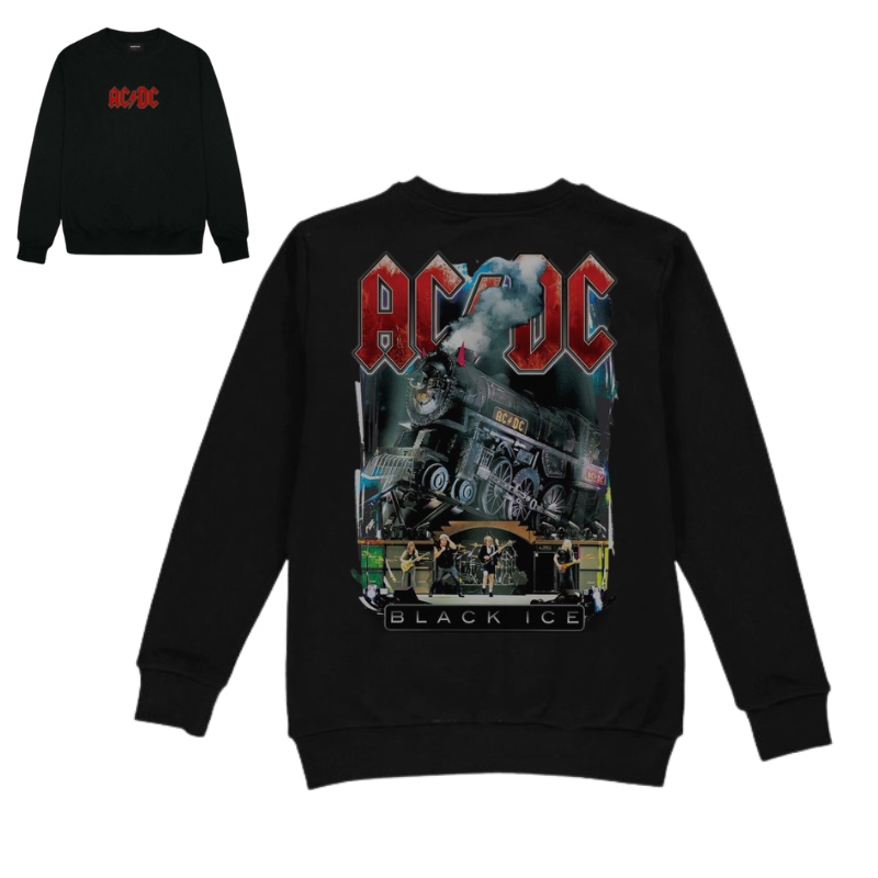 Sweater Crewneck ACDC HIGHWAY TO HELL Pria &amp; Wanita Distro Original Aesthetic Fleece Tebal Hitam Premium Size M L XL XXL