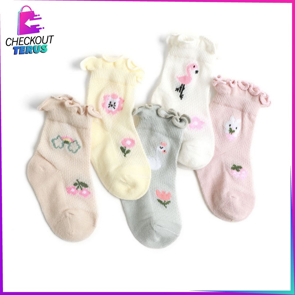 CT P380 Kaos Kaki Anak Perempuan Renda Karakter Buah Bunga Aksen Ruffle Kaus Kaki Breathable Baby Socks