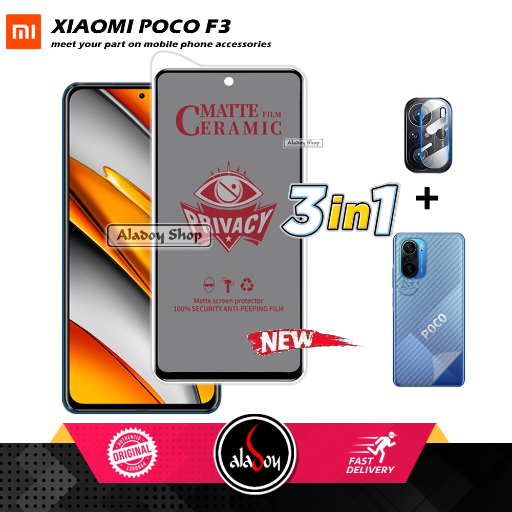 Tempered Glass Anti SPY Xiaomi Poco F3/F3 Pro Anti Gores Privacy + Tempered Glass kamera dan Skin Carbon