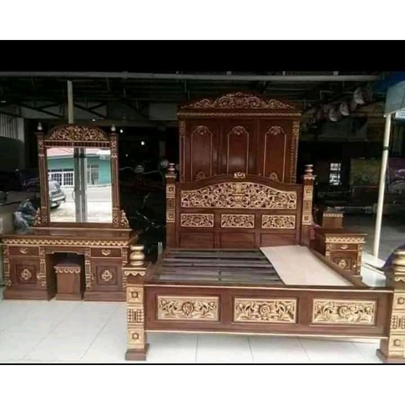Paket Kamar set Rahwana kayu jati Dipan Almari Meja rias Nakas