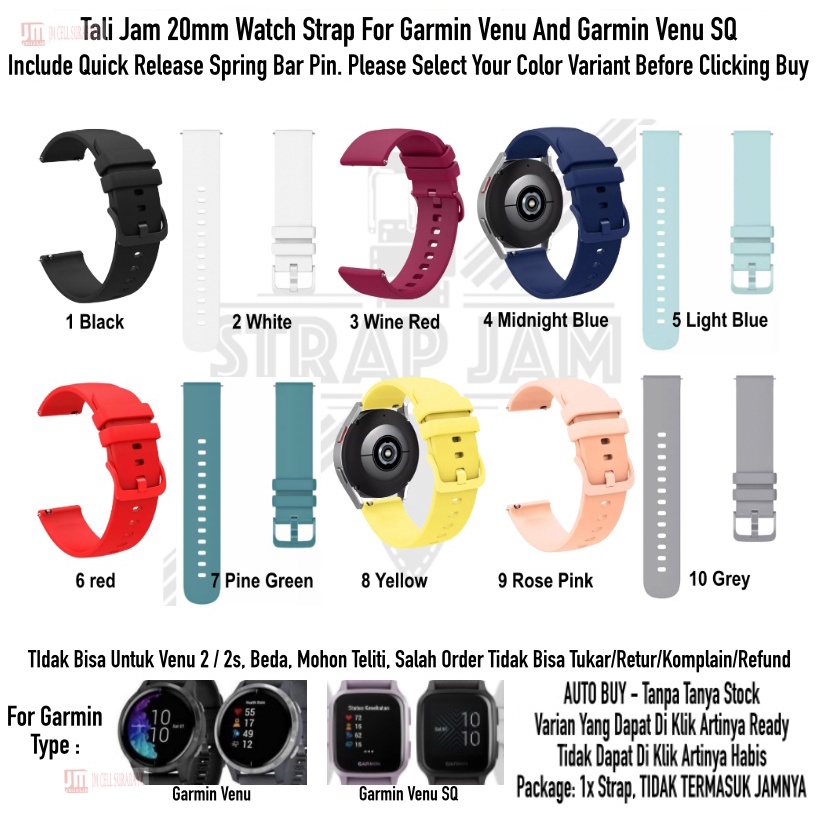 PWK Tali Jam Tangan Garmin Venu / SQ 2021 - Strap 20mm Silikon Rubber