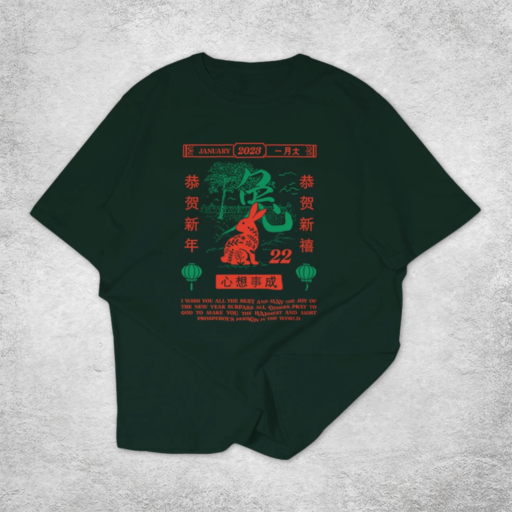 Fortglass RABBIT YEAR Kaos Pria T-Shirt Cowok Premium Kaos Imlek