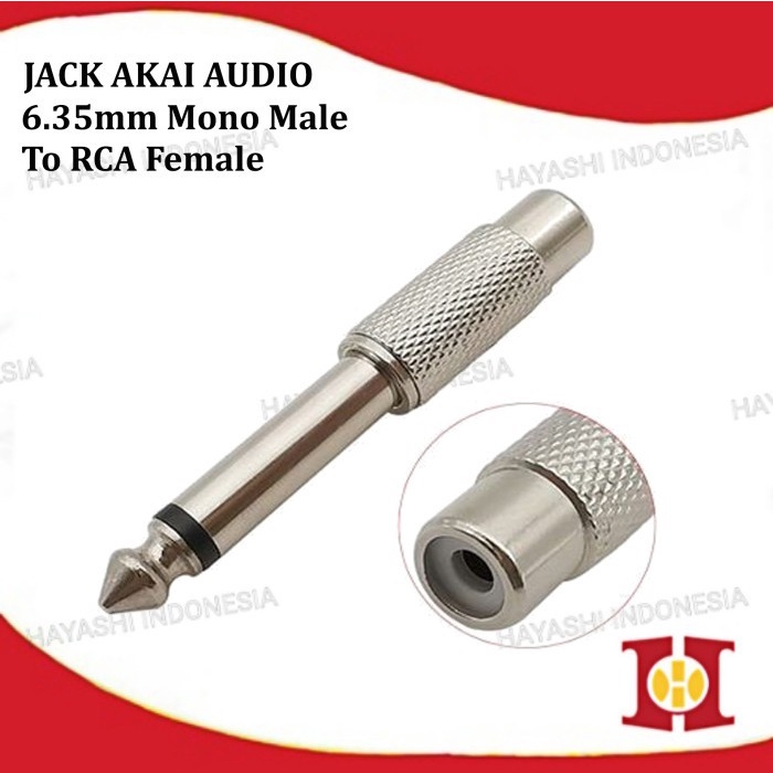 Converter Jack Akai Mono 6.35mm 6.5mm To RCA Sambungan Jek Mic Gitar-5pcs