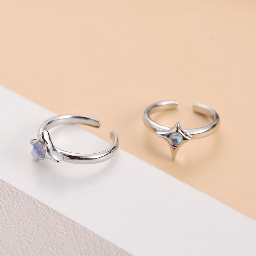 Geometris Moonstone Couple Rings Fashion Perhiasan Bintang Tidak Teratur Jari Cincin Adjustable Terbuka Alami Batu Opal Pesta Rings Elegan Indah Hadiah Pria Wanita