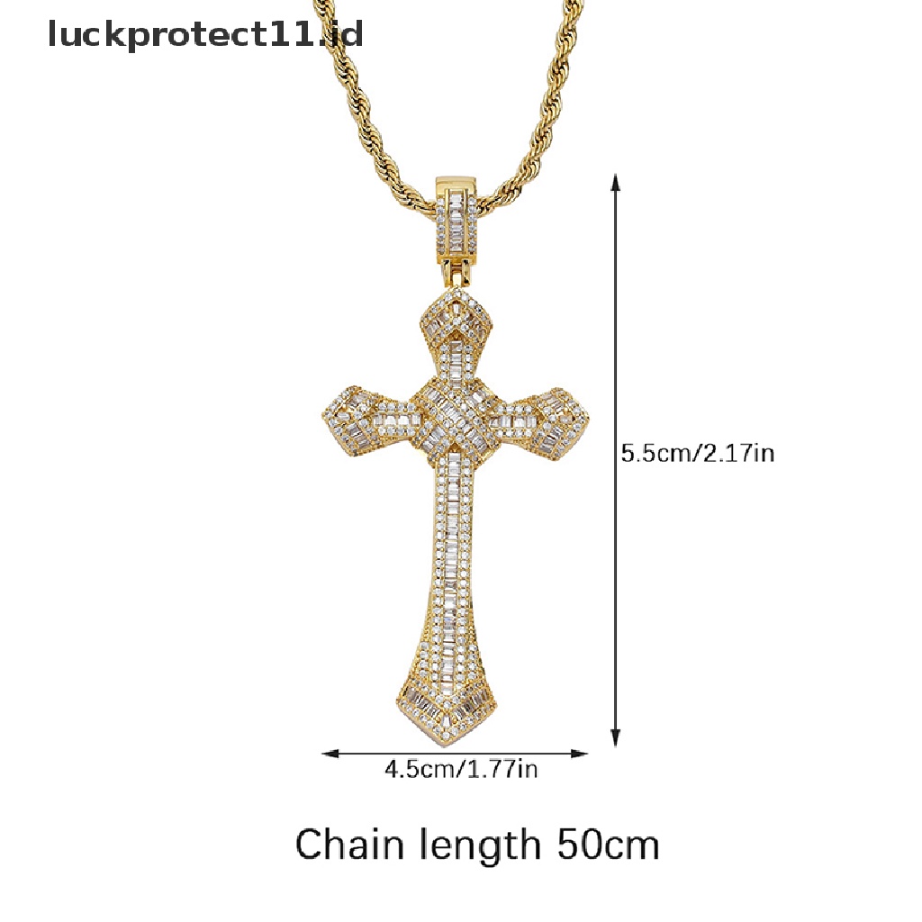 // Fashion Hot///Kalung Liontin Salib Zirkon Besar Untuk Wanita Dan Pria Perhiasan Pesta Rock.