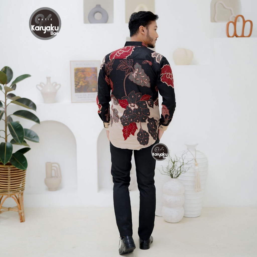 BATIK COUPLE MODERN MOTIF MAWAR HITAM KEMEJA &amp; TUNIK BATIK ATASAN BATIK WANITA BATIK PRIA