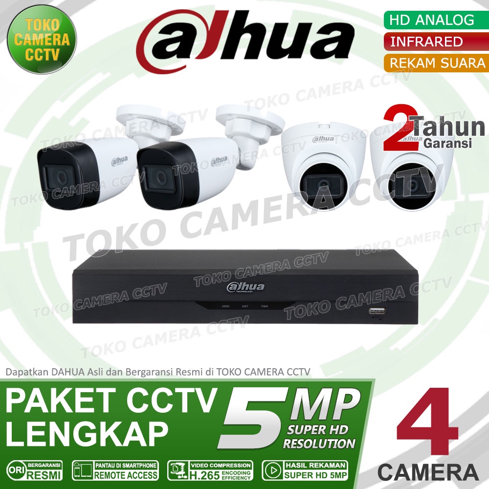 PAKET CCTV DAHUA 5MP AUDIO 4 CHANNEL 4 KAMERA