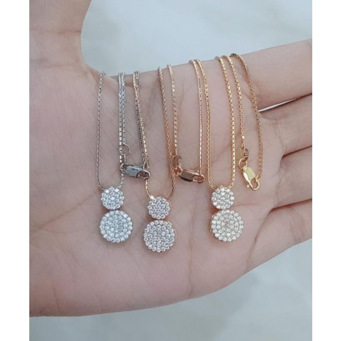 kalung perak asli silver 925 lapis emas/kalung rantai itali santa+liontin bulat di*r tumpuk 2 mp full/asli silver/fashion wanita