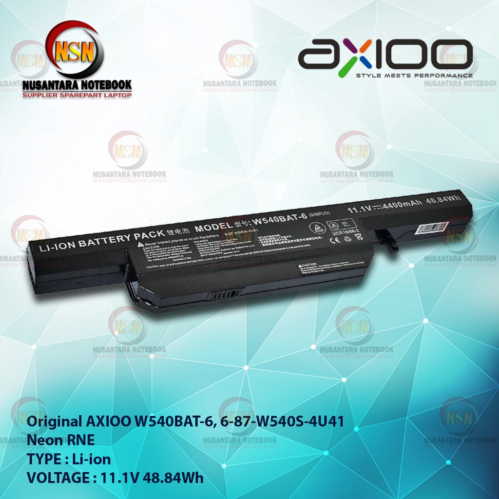 Baterai Original Laptop AXIOO W540BAT-6, 6-87-W540S-4U41 NEON RNE 11.1V 48.84Wh