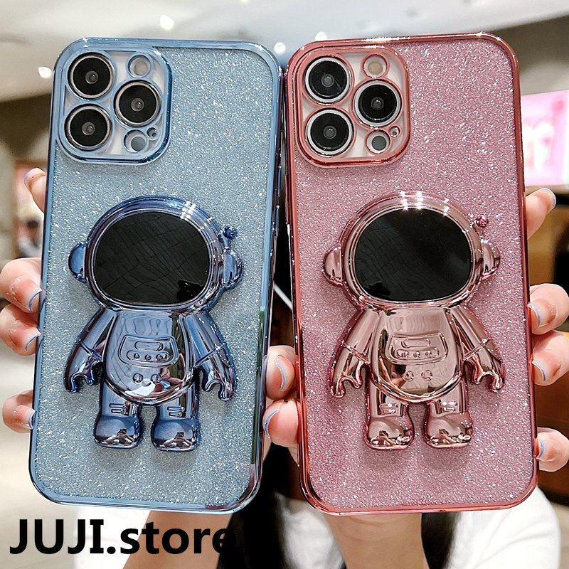 IPHONE Luxury Astronot Electroplated Glitter Kickstand Case Cover Case Untuk Iphone11 12 13 14 Pro Max XS X XR 78 Plus Se2020 22 Sarung Kickstand Mini Glitter