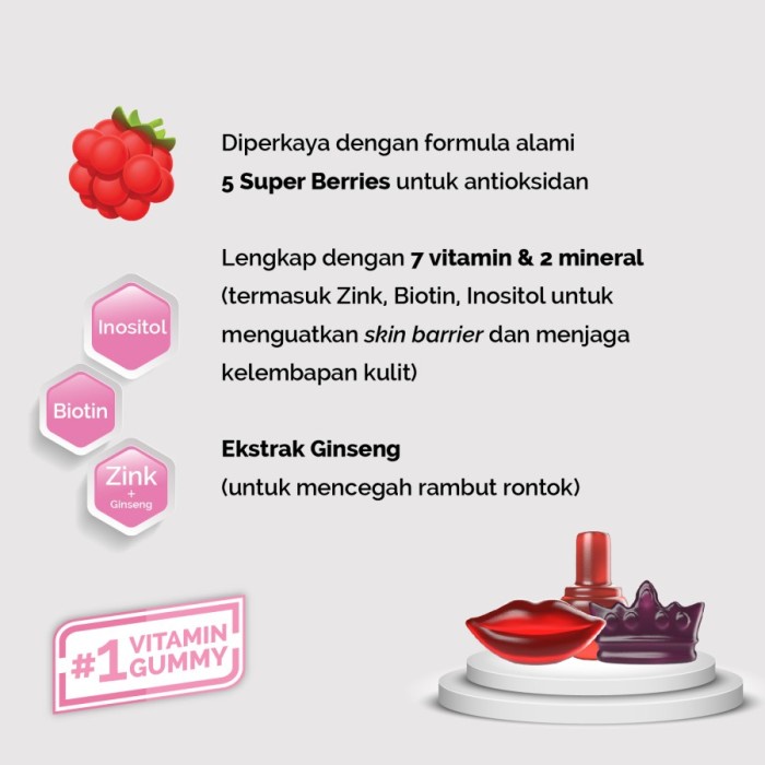 Youvit Beauti+ 7 Gummy dengan Ginseng, Biotin &amp; Vitamin E