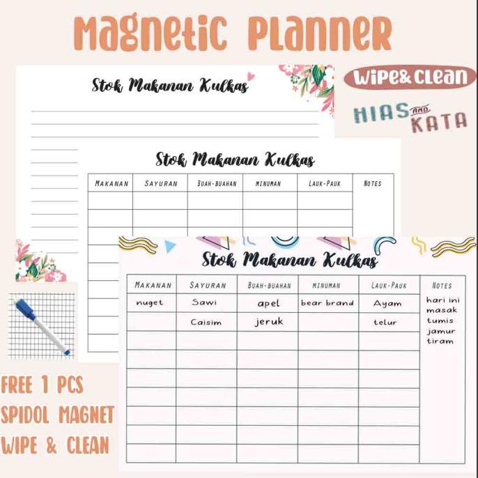 

MAGNETIC PLANNER STOK MAKANAN STORAGE KULKAS KOTAK PENYIMPANAN CATATAN