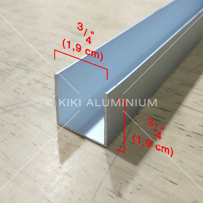 Kanal U Aluminium 3/4" (1.9 cm) - Tebal 1 mm - P. 6 meter - Silver