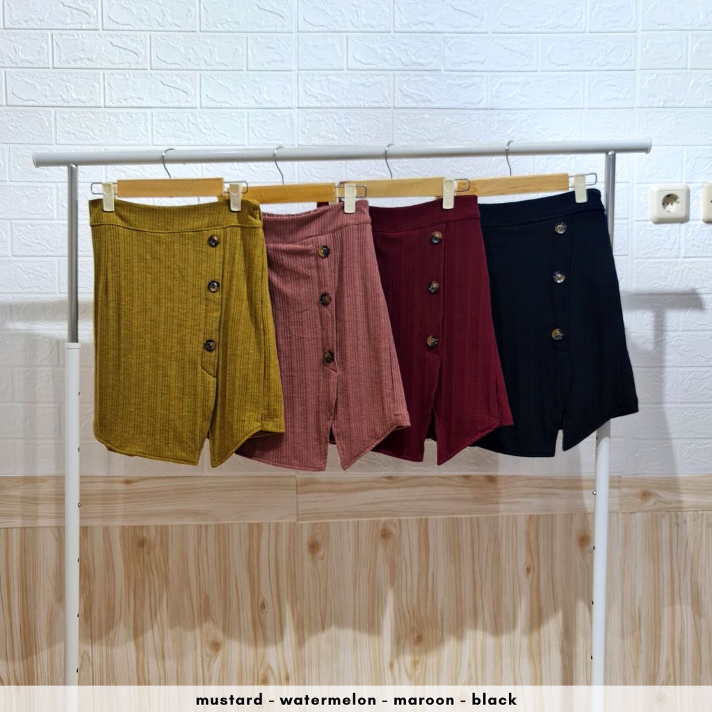 4670 dayture button knit skort rib celana rok polos oversize bigsize