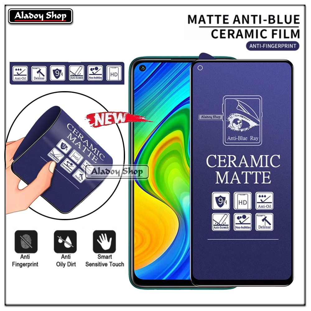 PAKET 3IN1 Anti Gores Blue Matte Anti Glare Xiaomi Redmi Note 9 + Tempered Glass Camera dan Skin Carbon