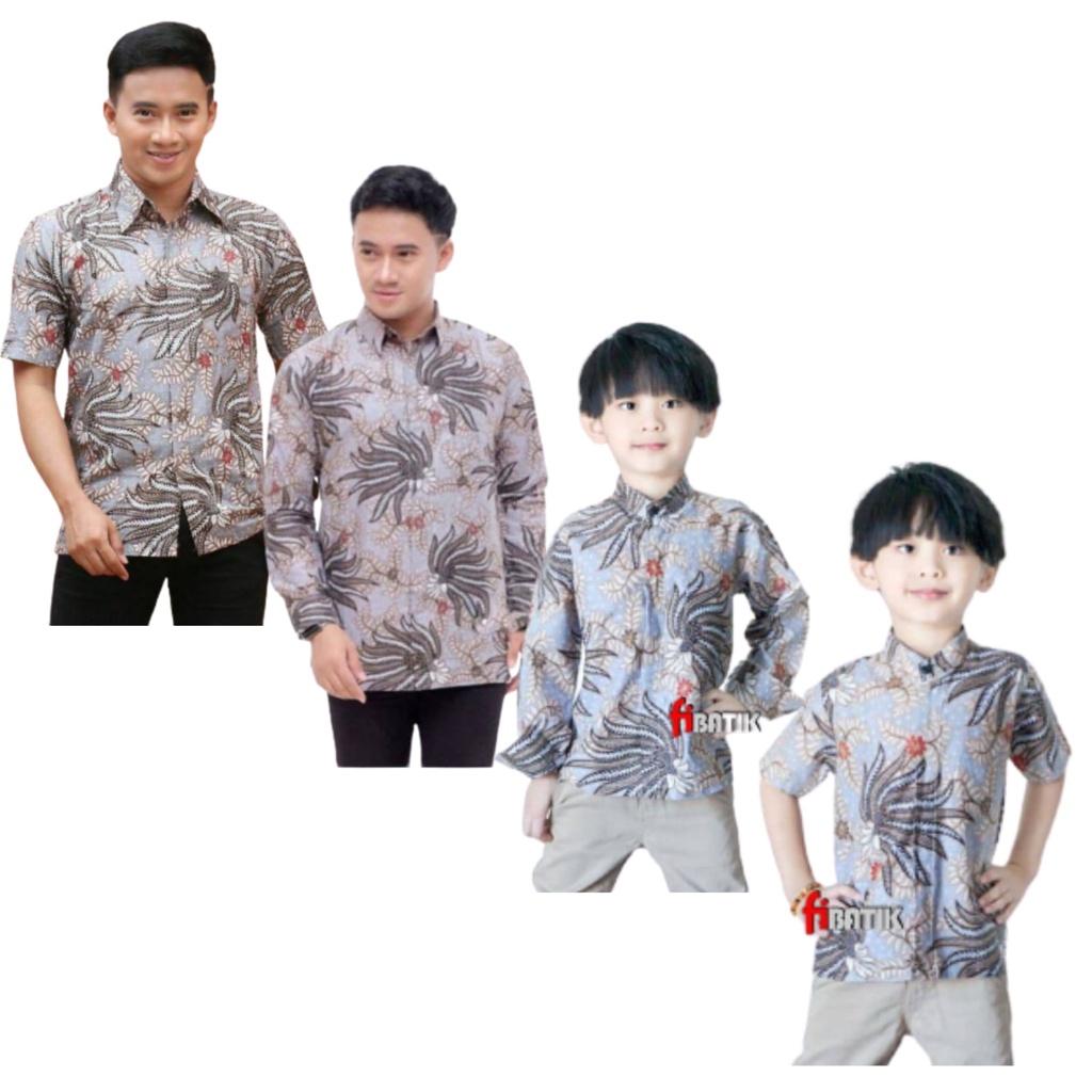 KEMEJA HEM BATIK KUBIS ABU M L XL XXL COUPEL AYAH ANAK