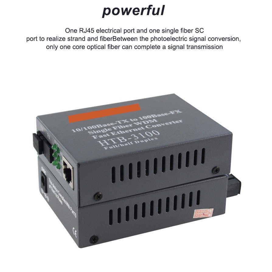 【With adapter】1 Pair HTB-3100AB Optical Fiber Media Converter Fiber Transceiver Single Fiber Converter SC 10/100M Singlemode