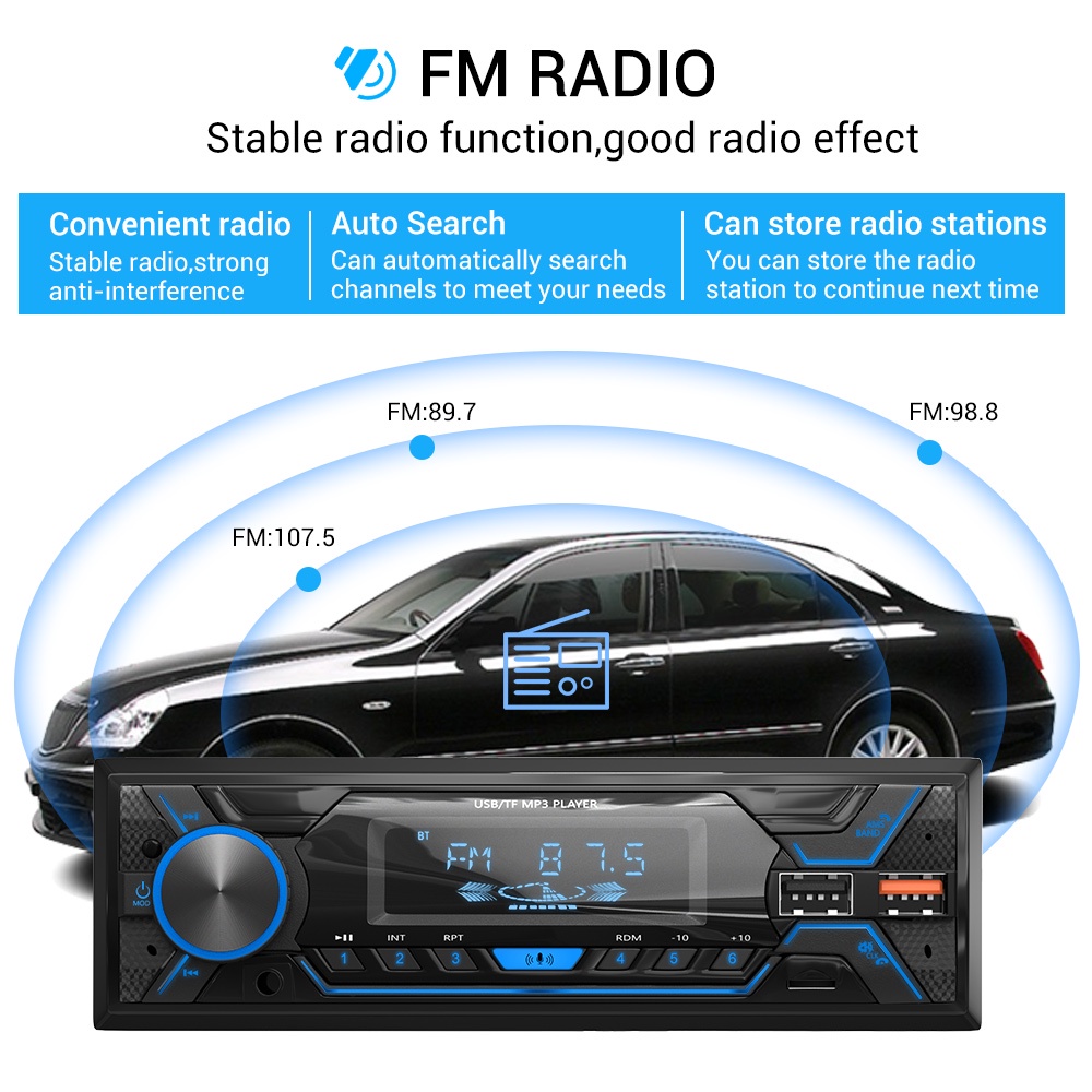 ESSGOO Mobil Stereo Car MP3 Player Single Din Car Audio Bluetooth Hands Free Stereo Support TF USB AUX FM Radio Receiver 1DIN Head Unit