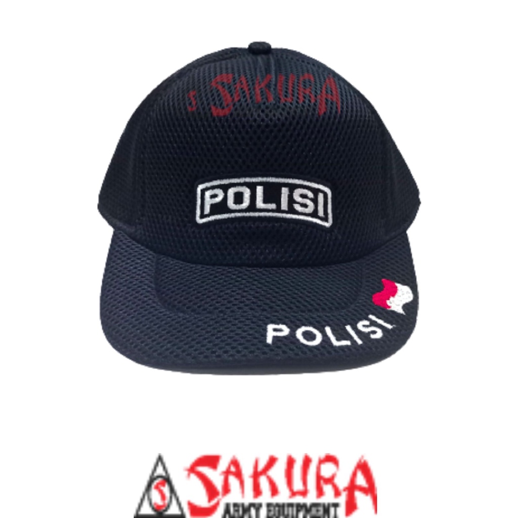 Topi Jaring Polisi Hitam Merah Putih Topi Polisi