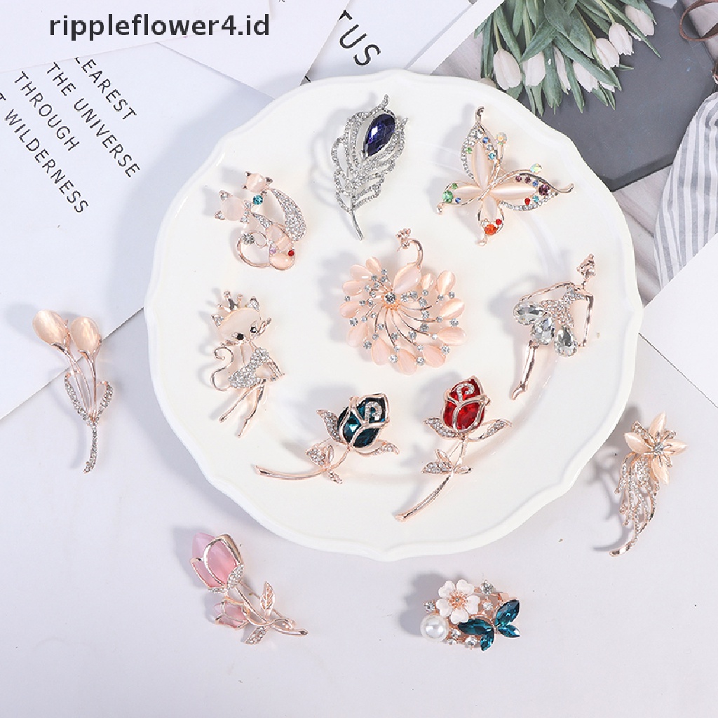 {rippleflower4.id} 1pc Pin Bros Kristal Berlian Imitasi Untuk Wanita Pakaian Bros Aksesoris Hadiah~