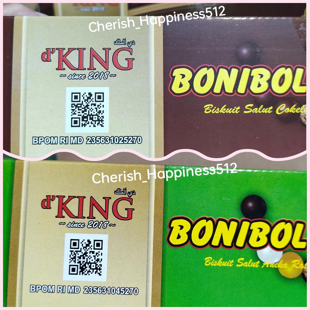 1 Kotak D'KING Bonibol Cokelat &amp; Combi &amp; Pelangi &amp; Balado ~ Biskuit Salut Cokelat Bentuk Bola Mini