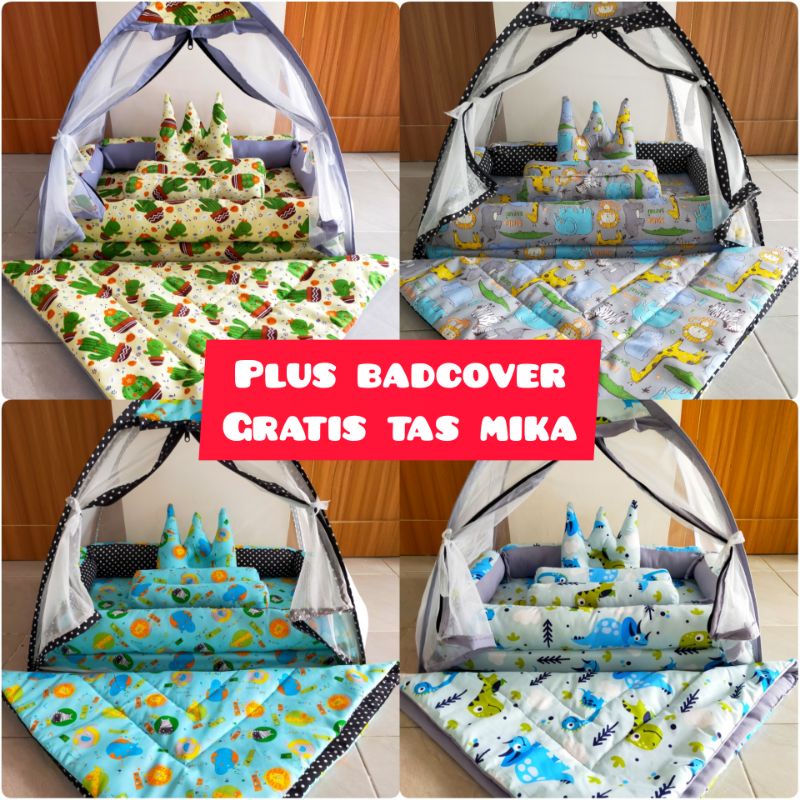 KASUR BAYI KELAMBU PLUS BADCOVER LENGKAP BERANEKA MOTIF