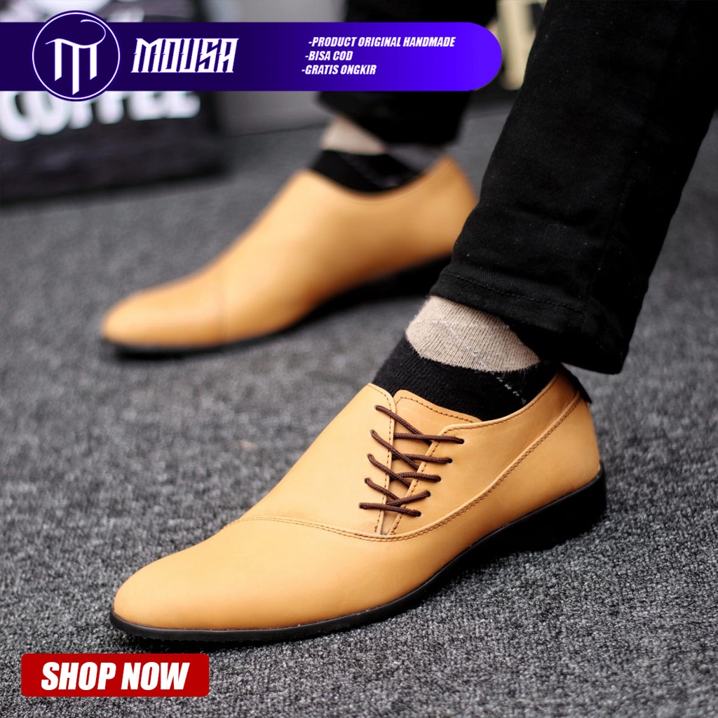 Sepatu Pantofel Kerja Kantor Kulit Asli Formal Hitam Pria Mousa Megan