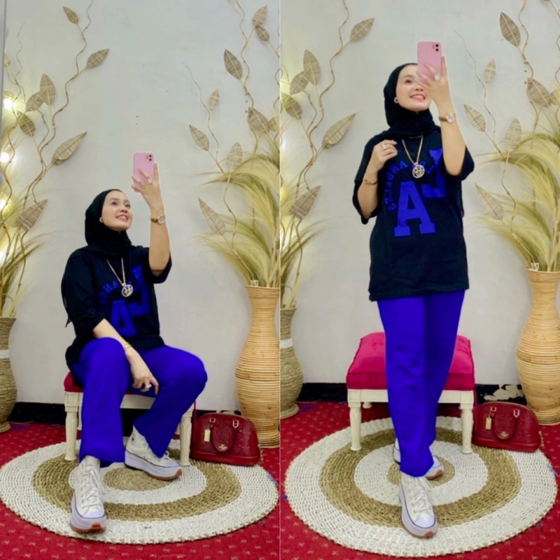 SETELAN WANITA BY NABIL HITS KEKINIAN LA PREMIUM KAOS COMBAD 20s