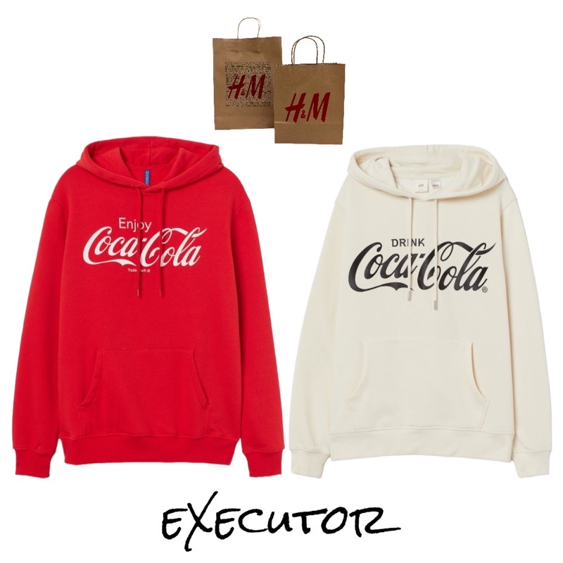 ( 8.8 ) Hoodie H&amp;M Unisex Sablon Coca Cola Logo Red Merah, Flecee Katun Lembut Tebal, Free Papperbag