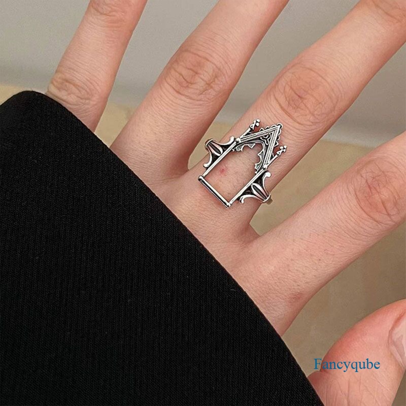 Vintage Castle Cincin Untuk Wanita Mode Warna Perak Desain Jari Perhiasan Hati Zirkon Poker Terbuka Cincin Tren Baru Pasangan Hadiah