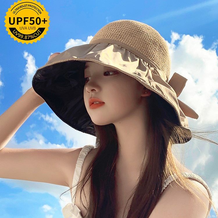 Topi Pantai Japan Rajut Wanita Elegan Pelindung Matahari 360 Derajat ANTI UV High Quality Import