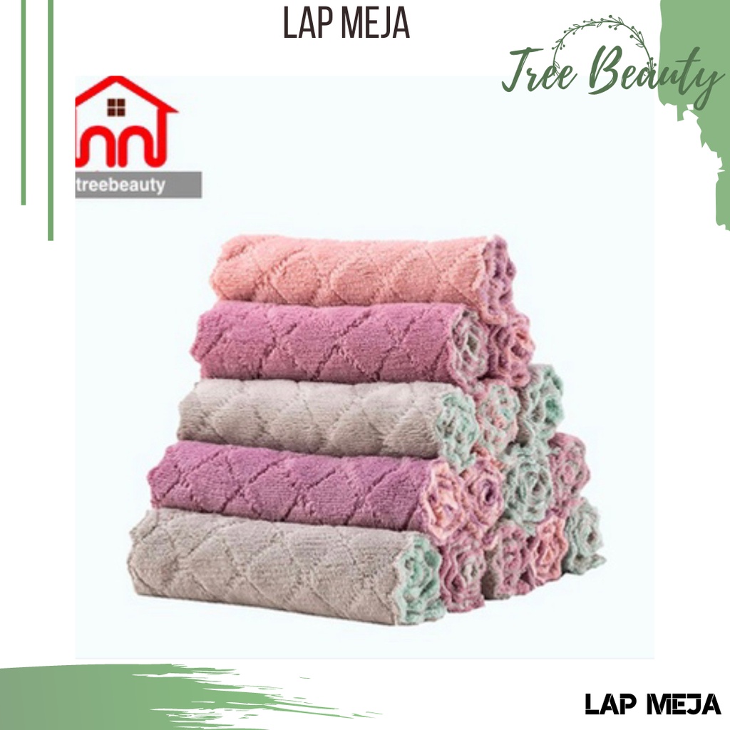 KAIN LAP MEJA DAPUR/ LAP CUCI PIRING ANTI MINYAK BAHAN MICROFIBER CORAL / HANDUK CUCI PIRING DAPUR