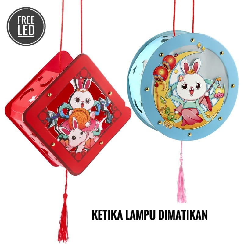 Lampion Lampu [LED] Kartun Kertas Kelinci 2023 Dekorasi Souvenir DIY Hadiah Imlek | Lentera Lampu Malam Rabbit Tas Mainan Buatan Tangan Hiasan Gantungan Hari Raya