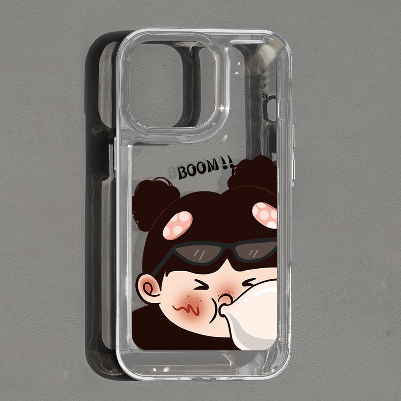 IPHONE Gelembung Meniup Gadis Shockproof Soft Phone Case Kompatibel Untuk Iphone11 14 13 12 Pro XS Max X XR Casing Transparan7 8 6 6S Plus TPU Cover